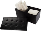 Lavish Home Storage Ottoman - 30-Inch Folding Faux Leather Footrest, Linen Chest, or Bench with Removable Bin for Living Room or Bedroom (Black)