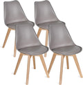 VECELO Dining Chairs Set of 4, Mid-Century Modern Kitchen & Dining Room Chairs, PU Leather Upholstered Seat, Solid Wood Legs, Armless, Non-Slip Feet, Grey