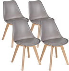 VECELO Dining Chairs Set of 4, Mid-Century Modern Kitchen & Dining Room Chairs, PU Leather Upholstered Seat, Solid Wood Legs, Armless, Non-Slip Feet, Grey