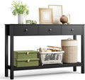 Gizoon 3 Drawer Wooden Sofa Table with Open Shelf | Modern Accent Console Table with Large Storage Space, for Living Room, Front Hall, Entrance Hall, Study Room, Black