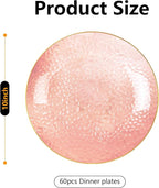 Rubtlamp 60 Pieces Pink Gold Plastic Plates - 10 inch Pink Plastic Dinner Plates - Hammer Pattern Design - Fancy Clear and Gold Disposable Plates Ideal for Mother's Day