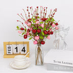 Yawwind 12 PCs Valentine Table Centerpieces 17 Inches Valentines Picks Valentines Day Floral Stems Romantic Heart Flower Picks with Cherry for Gift Vase Table Centerpiece Wedding Indoor Decor