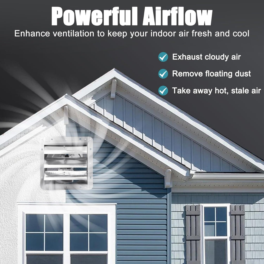 Criditpid 7 Inch Shutter Exhaust Fan, Garage Exhaust, Wall Exhaust Fan with ON/OFF Switch for Gable, Shed, Garage, Basement, Greenhouse, Kitchen, Attic, Chicken Coop Ventilation, 760 CFM, 1600 RPM.