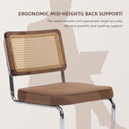 Rattan Dining Chairs Set of 6,Upholstered Mid-Century Modern Dining Room Chairs with Cane Backrest,Retro Linen Kitchen Chairs with Stainless Chrome Base,Brown