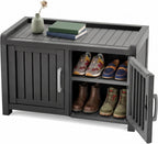 ROJIK Shoe Cabinet Waterproof UV-Resistant,Storage Bench Indoor Outdoor with Adjustable Shelves,for Entryway Bedroom,Hallway,Living Room(Double Door,Black)