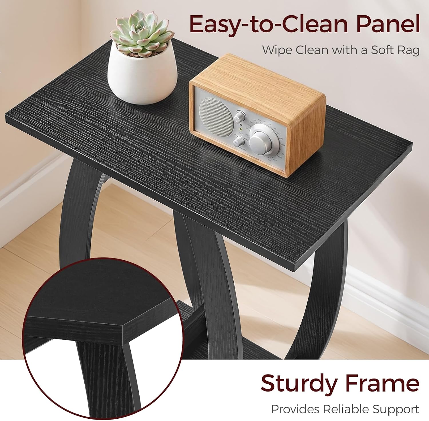 MAHANCRIS End Tables Living Room Set of 2, Side Table Beside Sofa, Black