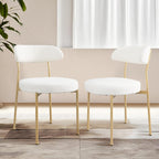 Dining Table and Dining Chair Set 23.6" White Round Table&2 Boucle Upholstered Golden Legs Chairs for Kitchen Dining Room Small Space 3 Piece Dining Table and Chair Set（Beige）