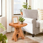 Small Side Table, Freeform Live Edge Wood Stool, Unique Design Natural Plant Stand for Patio, Garden, Yard, Living Room, Bedroom