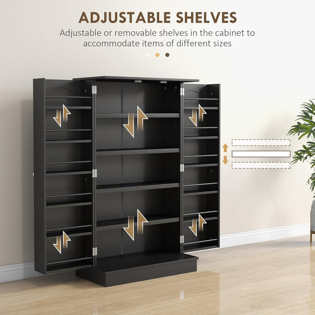 41" Black Kitchen Pantry Cabinet - Extra Storage, Double Doors, Adjustable Shelves