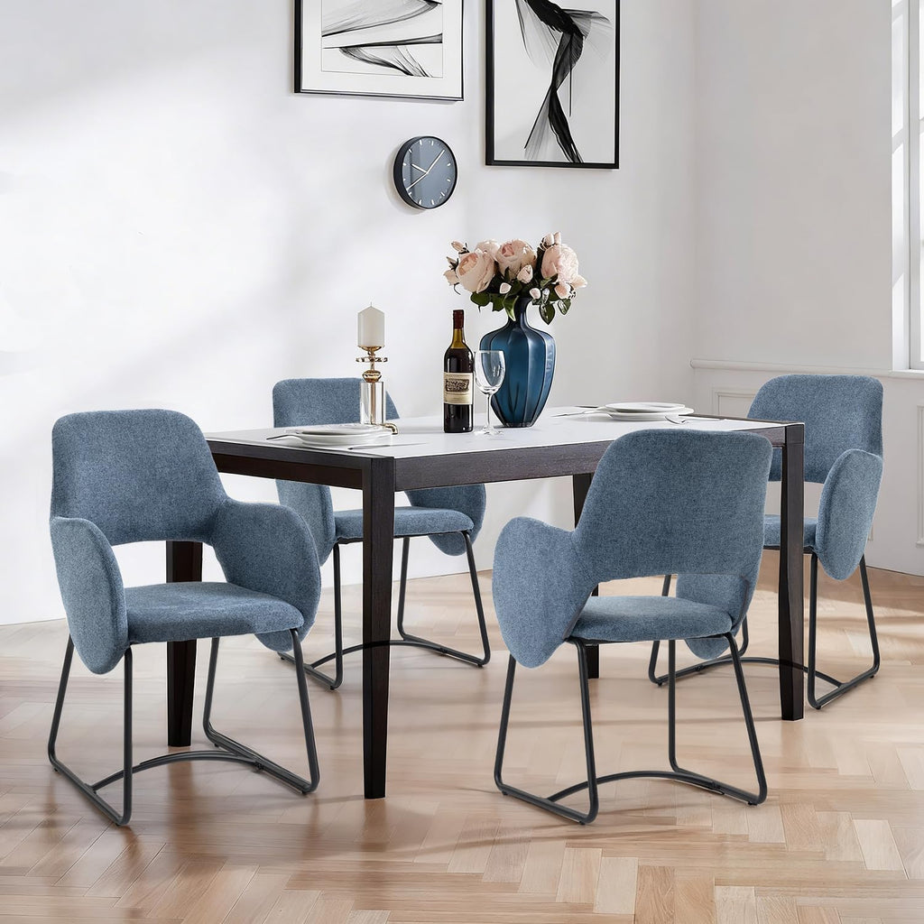 Mid-Century Modern Dining Chair, Upholstered Single Chair with Armrests, 350 lbs Weight Capacity, 22" Wide Seat, Chenille Fabric, Ergonomic Back Support for Kitchen/Dining Room/Cafe/Resturant