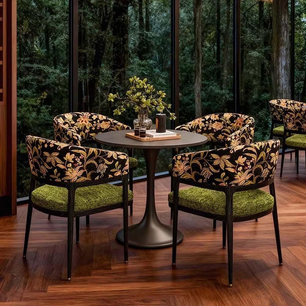 Etlegor Wooden Dining Chairs, Upholstered Armless Kitchen with Curved Back for Restaurant, Cafe, Living Room(Green,4PCS)