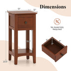 Giantex Narrow End Table with Drawer, 23.5" H Side Table w/Open Storage Shelf & Solid Wood Frame, Small Night Stand for Dorm Living Room, Bedroom, Small Spaces, No Assembly Needed, Walnut