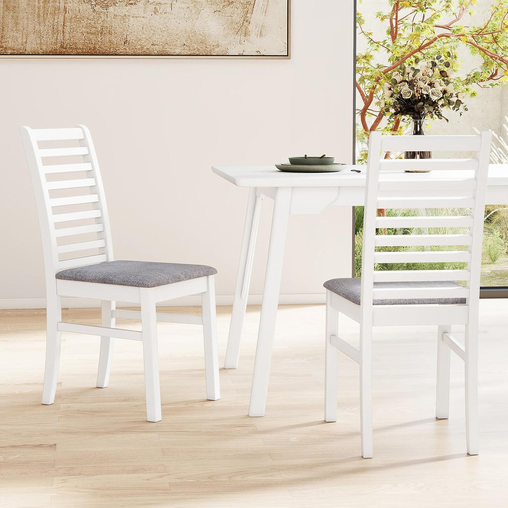 GOFLAME Wooden Dining Chairs Set of 4, Fabric Upholstered Kitchen Chairs with Rubber Wood Legs, Padded Seat & High Backrest, Armless Side Chairs for Dining Room, Living Room, Restaurant, White