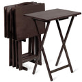 PJ Wood Espresso - 5-Piece TV Tray Table Set - Folding with Storage Rack | Solid Rubberwood, 19.09 x 14.57 x 26 in Each, 3 in Thick Collapsed, 40 lb Capacity, 5 Units, Indoor Use