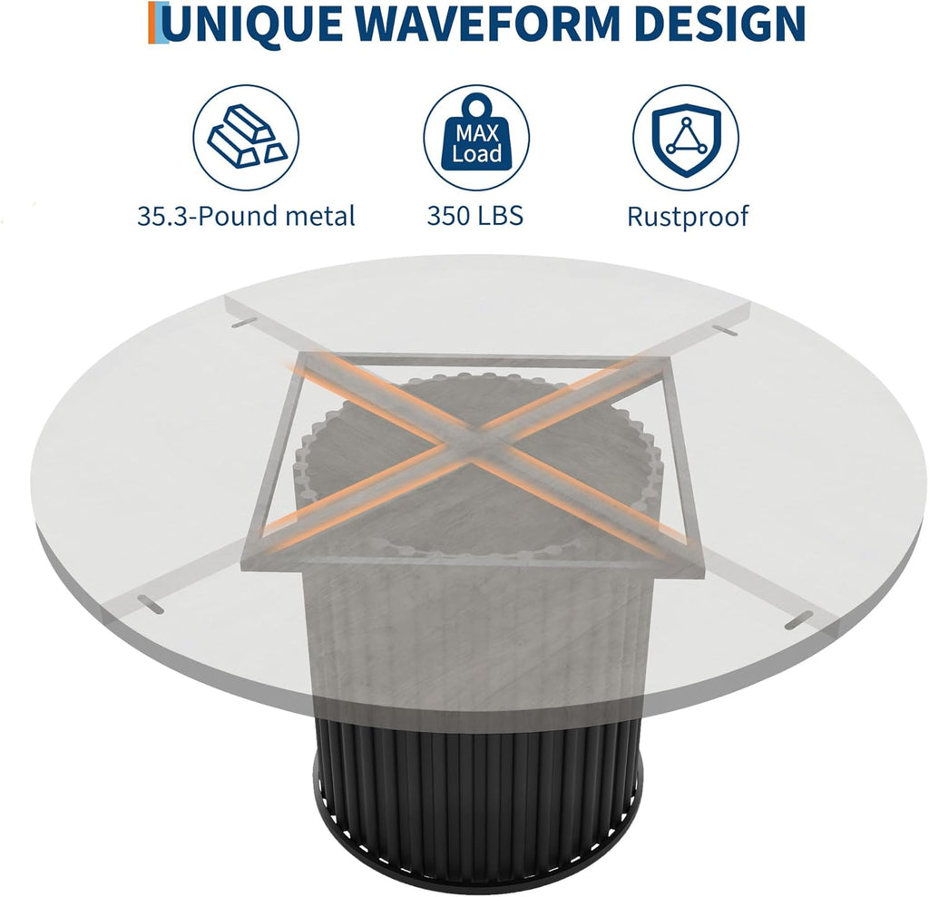 GarveeHome 47" Round Dining Table for 4-6 People, Dining Room Table with Sturdy Waveform Metal Pedestal Base, Farmhouse Circle Kitchen Table for Dining Room, Kitchen