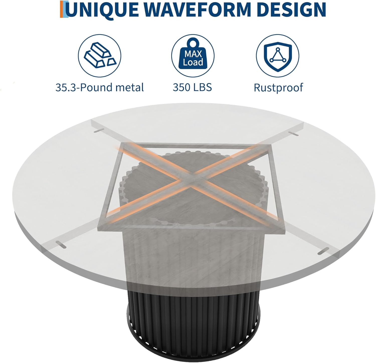 GarveeHome 47" Round Dining Table for 4-6 People, Dining Room Table with Sturdy Waveform Metal Pedestal Base, Farmhouse Circle Kitchen Table for Dining Room, Kitchen