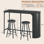 Fluted Bar Table and Chairs Set, 55'' Long Bar Tables with 2 Stools, 3 Piece Counter Height Dining Table for 2, Space Saving Kitchen Table for Bar, Dining Room, Kitchen, Breakfast Nook Corner, Black