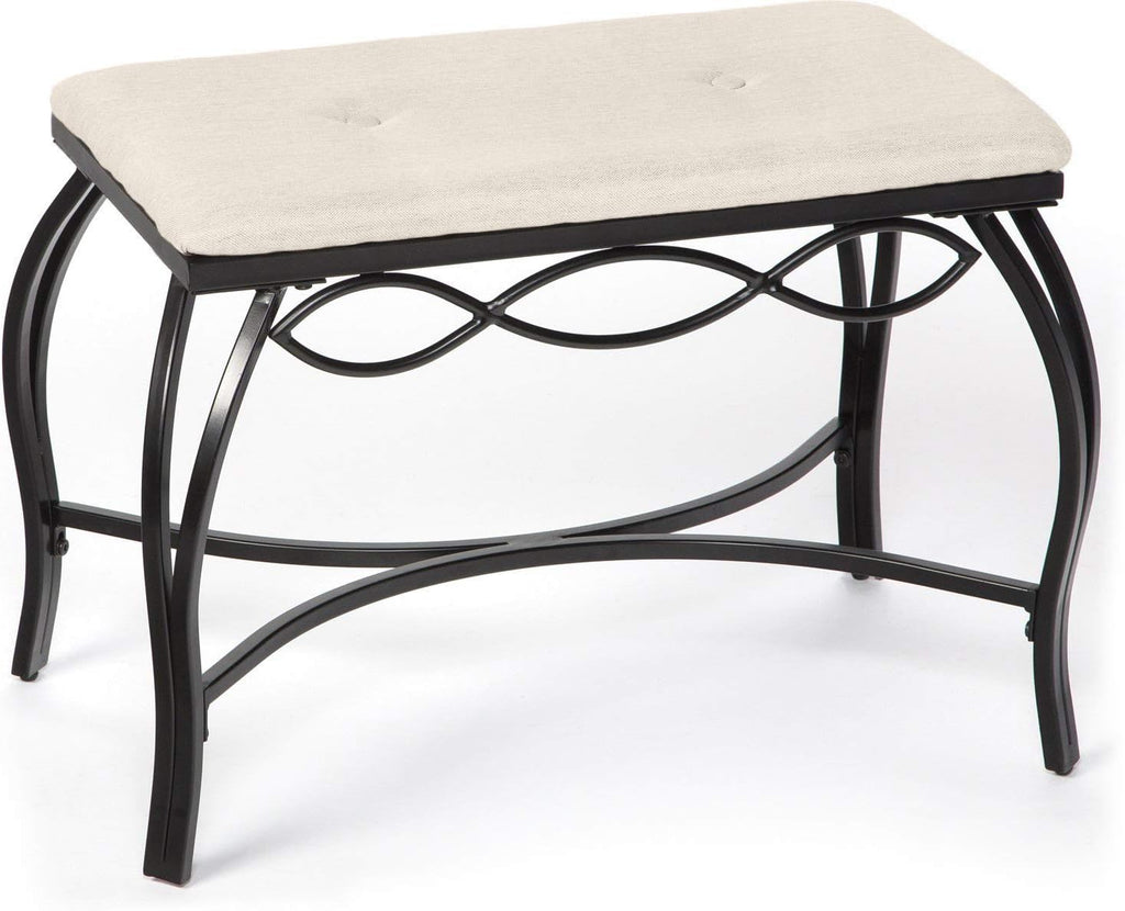Mango Steam White Shoe Bench - Vanity Seat for Makeup Room, Dressing Stool, Entryway Bench - Powder Coated, Upholstered, Space Saving