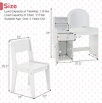 GLACER Kids Vanity, 2-in-1 Wooden Makeup Desk with LED Lighted Mirror, Drawer & Cabinet, Storage Shelves, Princess Dressing Table, Kids Vanity Table and Chair Set for Little Girls Ages 3+ (White)