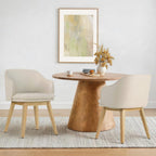 KISLOT Wooden Dining Chairs Set of 2, Faux Leather Upholstered Modern Dining Room Chairs with Barrel Backrest & Double-Layer Thick Cushion for Living Room, Restaurant, Kitchen and Café, Beige