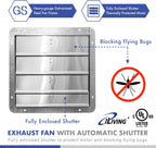 iLIVING 16" Wall Mounted Shutter Exhaust Fan, Automatic Shutter, with Thermostat and Variable Speed controller, 0.85A, 1200 CFM, 1800 SQF Coverage Area Silver (ILG8SF16V-ST)