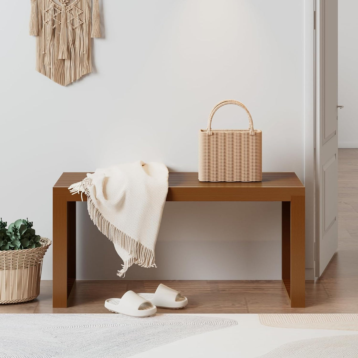 APRTAT Bamboo Dining Bench Indoor Long Entryway Shoe Rack Bench,Outdoor Modern Wood Benches 35 Inch Bamboo Bench for Living Room Hallway Bedroom Bathroom