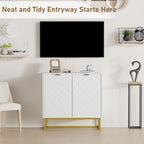 Garvee 31.5 in Modern Sideboard Buffet Cabinet with Storage, Wood Accent Storage Cabinet with Herringbone Doors & Shelf, Credenza Console Table for Dining Room Living Room Entryway, White