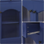 Kitchen Pantry Cabinet with Drawer Storage, 48” Modern Farmhosue Kitchen Hutch with Glass Doors, Blue Storage Cabinet with Countertop and Adjustable Shelves for Dining Room, Living Room