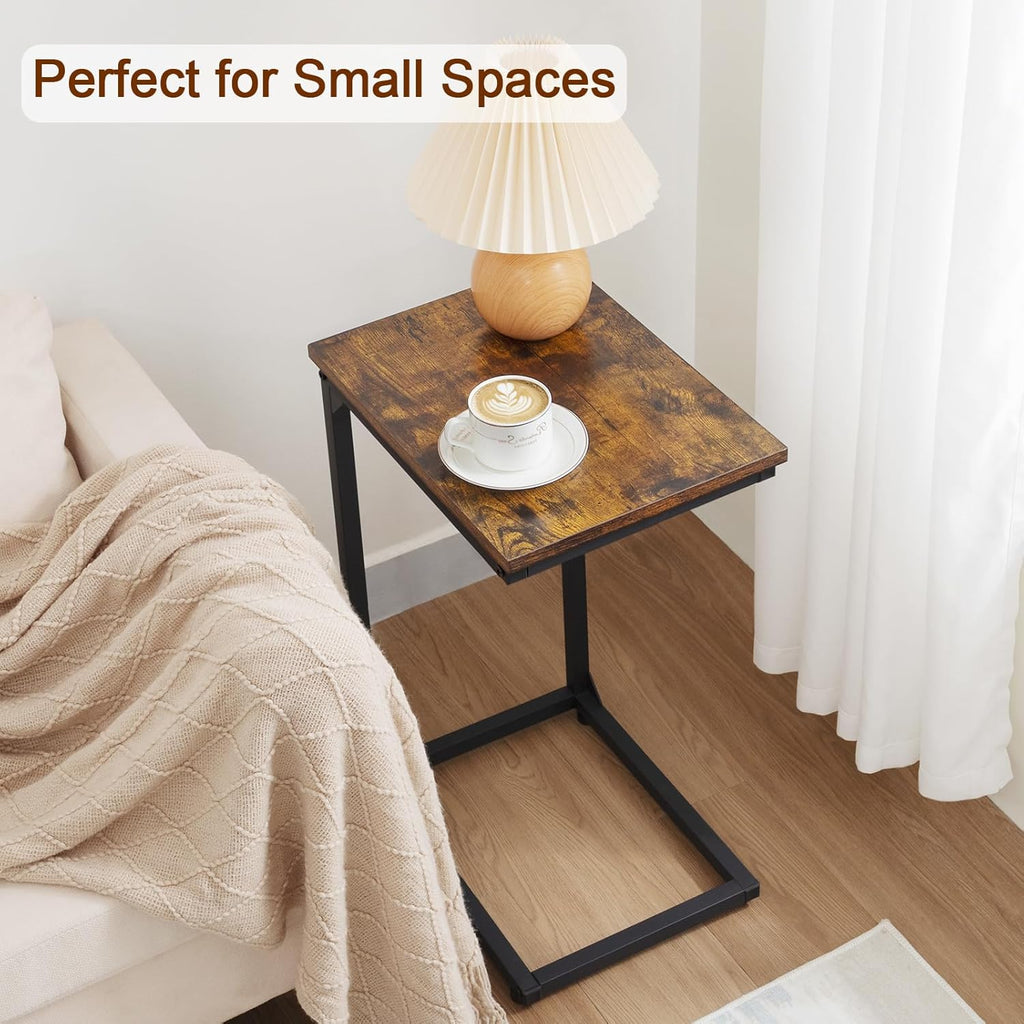 AMHANCIBLE C Shaped End Table Set of 2, Couch Side Table that Slide Under Sofa, Narrow Small Space TV Trays for Living Room, Bedroom, Rustic Brown HET02CBR