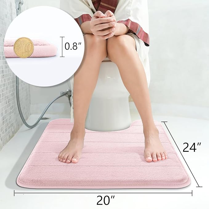 Yimobra Memory Foam Toilet Bath Mat U-Shaped, 24 X 20 Inches,Soft and Comfortable, Super Water Absorption, Non-Slip, Machine Wash and Easier to Dry for Bathroom Commode Contour Rug, Pink