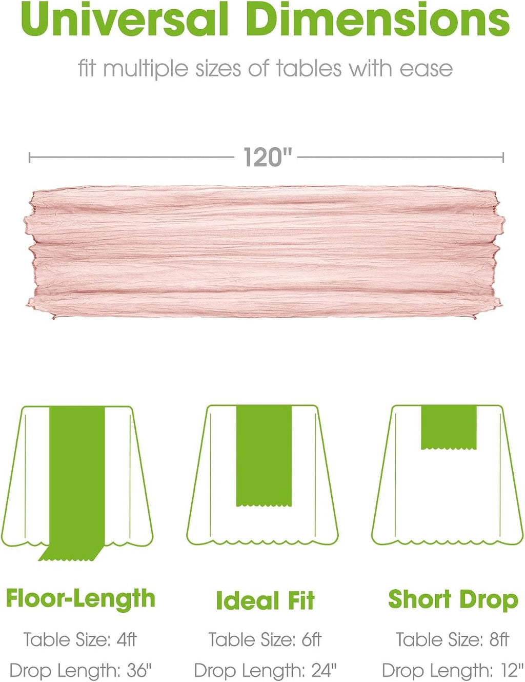 Pureegg 2-Pack Cheesecloth Table Runner, 120'' Easter Spring Boho Gauze Table Cloth Decorations for Party, Baby Shower, Wedding and Farmhouse, Fabric Room Decor, Dusty Pink