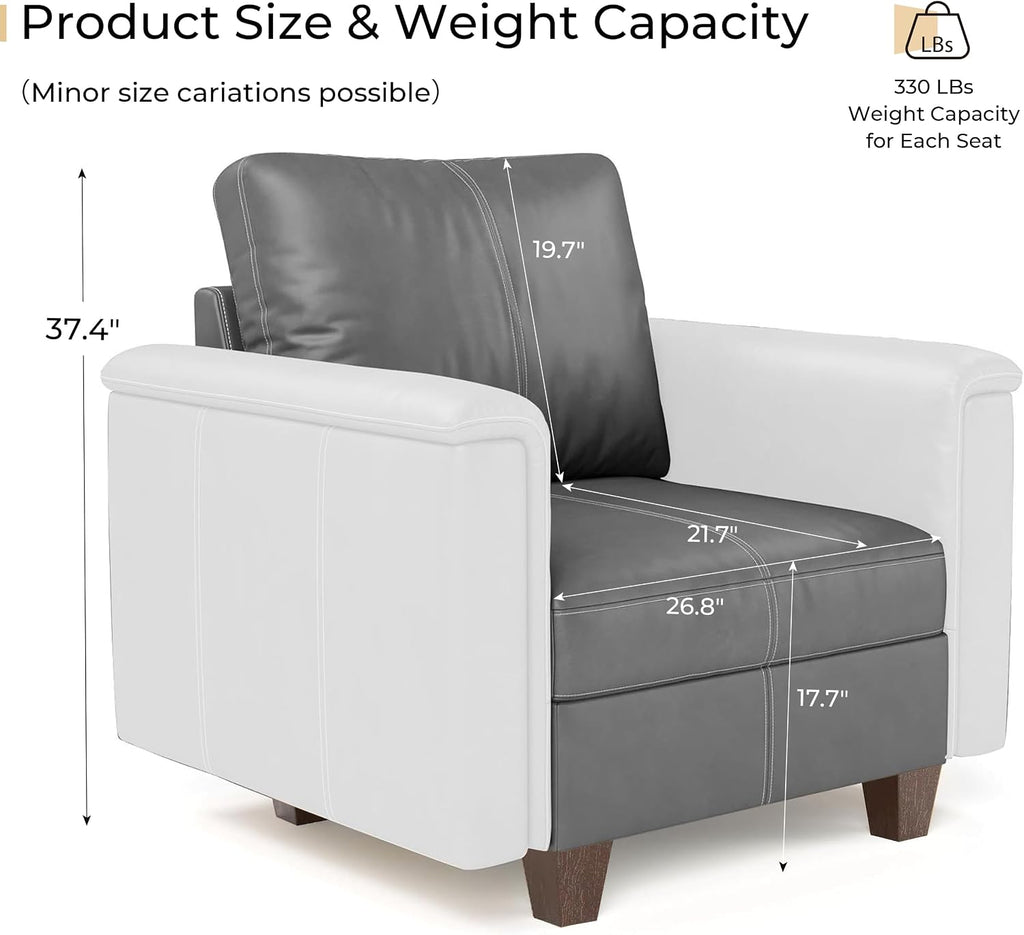 SITJOY Faux Leather Modular Sectional Sofa with Storage, Mid Century Modern Sectional Couches for Living Room, Accessories, Middle Armless Chair Sectional, Gray