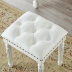 Vanity Bench Stool with Microfiber Leather Cushion, Vanity Chair Ottoman Dressing Stool with Solid Wood Legs for Bedroom, Makeup Room, Dressing Room, Easy Assembly (White)