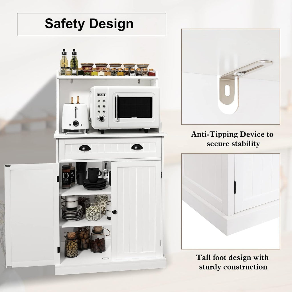 HLR 54" Kitchen Pantry Storage Cabinet with Drawer and Adjustable Shelves, Microwave Oven Cabinet with Doors for Kitchen, Bathroom or Hallway,White