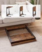Tatub Folding TV Tray 1PCS, 24" Wide C-Shaped Couch Table, Rustic Brown | Small Couch Side C Table, Slide Under Sofa Tray End Table for Living Room, Bedroom