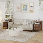 End Table with Charging Station, Narrow Side Table with 2 Fabric Drawers & Storage Shelf, USB Ports & Power Outlets, Nightstand for Bedroom, Living Room and Small Spaces, Rustic Brown