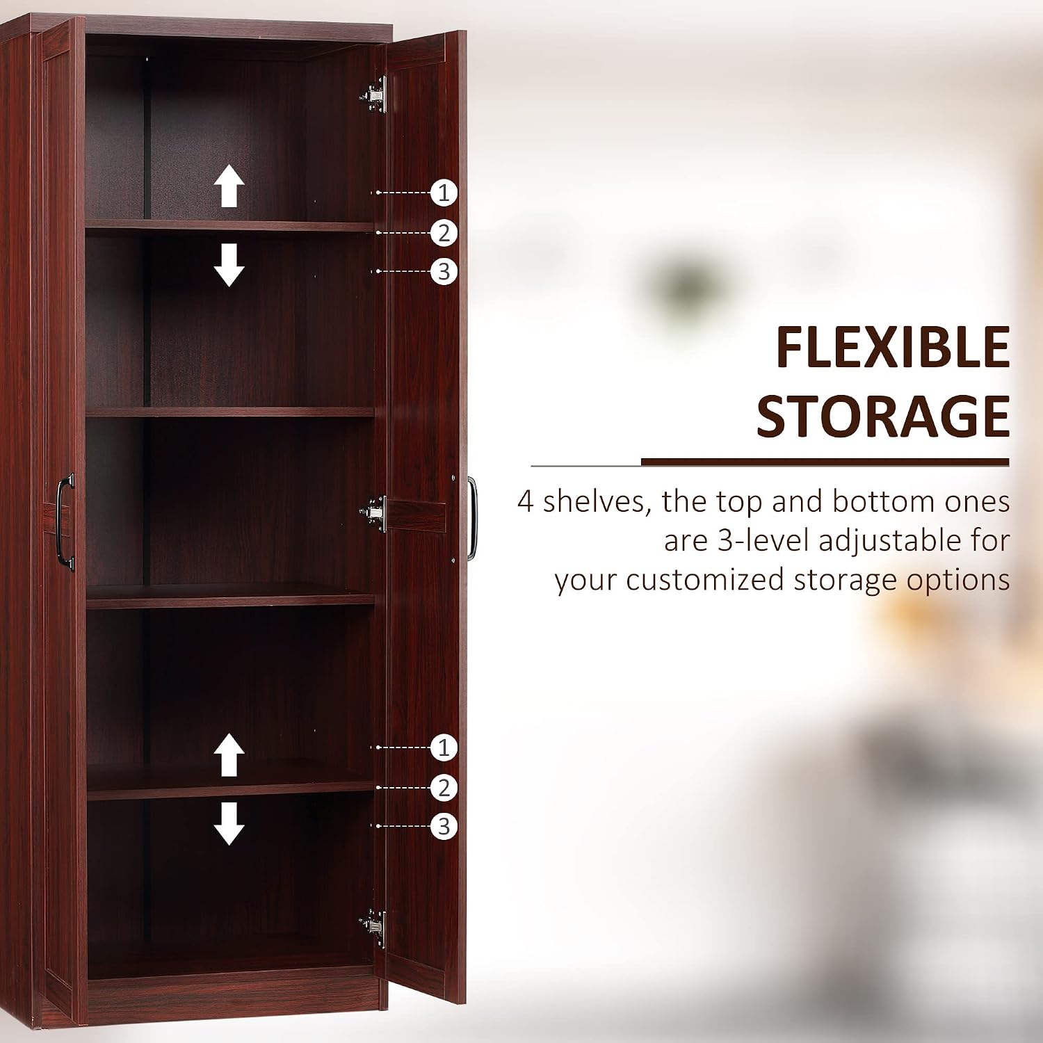 HOMCOM 63" 2-Door Kitchen Pantry 5-Tier Espresso | Freestanding Storage Cabinet, Shelving, 2 Adjustable Shelves, for Dining Room