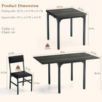 7-Piece Dining Table Set for 4-6, Extendable Kitchen Table Cushion Chairs Set of 6 with 6 Chairs, Rectangle Dining Table with Metal Frame & MDF Board, Folding for Small Apartment Saving Space,Grey Oak
