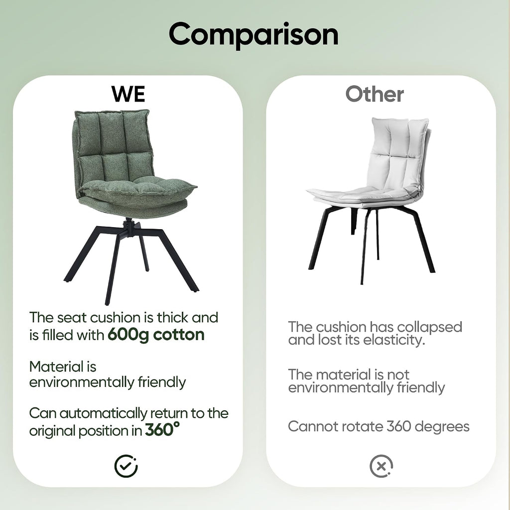 Swivel Dining Chairs Set of 6, Mid-Century Modern Chairs with Linen Fabric, High Back with High-Density Stuffed PP Cotton & Automatic Swivel Metal Legs, Suitable for Kitchen & Living Room(Green)