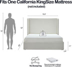 California King Upholstered Bed Frame 52" Tall Wingback Headboard