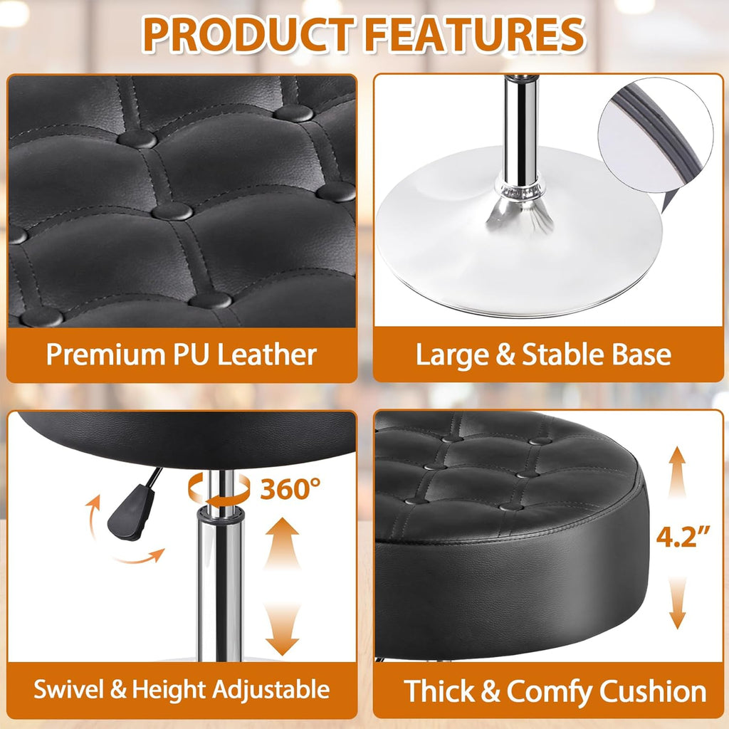 SUPER DEAL Vanity Stools for Makeup, Vanity Ottoman Chair with Adjustable Height and 360° Swivel for Makeup Room Bedroom Living Room, Black