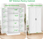 GEPELCN 50" LED Kitchen Pantry Cabinet Farmhouse Storage Cabinet Wood Food Pantry with Barn Doors and Adjustable Shelves Freestanding Buffet Cupboards Sideboard for Kitchen White