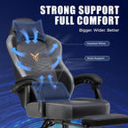 GTPLAYER Gaming Chair with Footrest, Ergonomic Office Chair 300lbs Capacity, Computer Desk Chair with Headrest and Lumbar Support, Linkage Armrests, 90-155° Recline, PU Leather Grey
