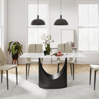 55" Modern Dining Table for 4-6, White Rectangle Dining Table, Sintered Stone Dining Tabletop with U-Shape Carbon Steel Pedestal (Table Only)