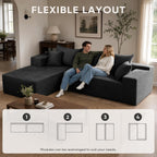 Couch, 102.4" Sectional Couches for Living Room with L Shape Sofa | Cloud Couch Sectional with Chaise, Modular Cloud Sofa with Deep Seat, No Assembly, Black, Corduroy, Left Chaise