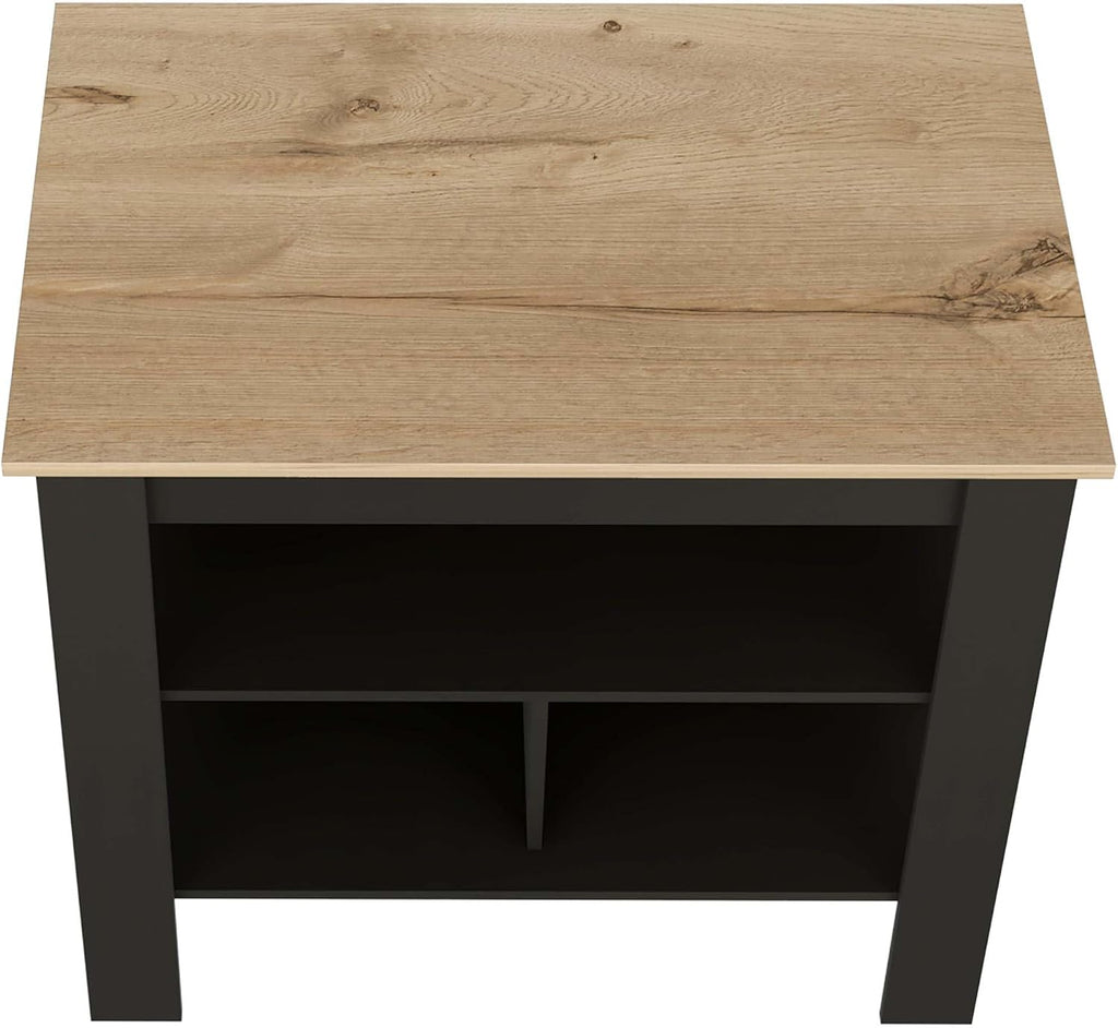 Kitchen Island with Three Concealed Shelves, Black, Light Oak | Modern kitchen island with three concealed shelves and ample storage space