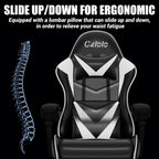 Czlolo Gaming Chair with Footrest Racing Style Lumbar Support Massager Video Game Chair with Metal Legs, High Back Reclining Gamer Chair with Headrest, 360° Swivel Office Computer Desk Chair (White)