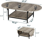 SAYGOER Folding Coffee Tables for Living Room 2-Tier Extended Coffee Table with Storage Vintage Farmhouse Center Table for Large or Small Spaces, Foldable, Gray Wash