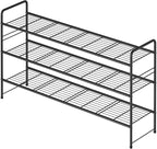 3 Tier Shoe Rack for Closet, 46.5 Inch Extra Long Shoe Storage Organizer for Shelves, Heavy Duty Metal, Easy Assembly, Black