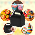 Hooqict 24 Pack Black Party Favor Treat Boxes Paper Gable Gift Boxes with Handles for Party Favors Snack Goodie Candy Cookie Desserts, 6.7x5.1x3.5 Inch